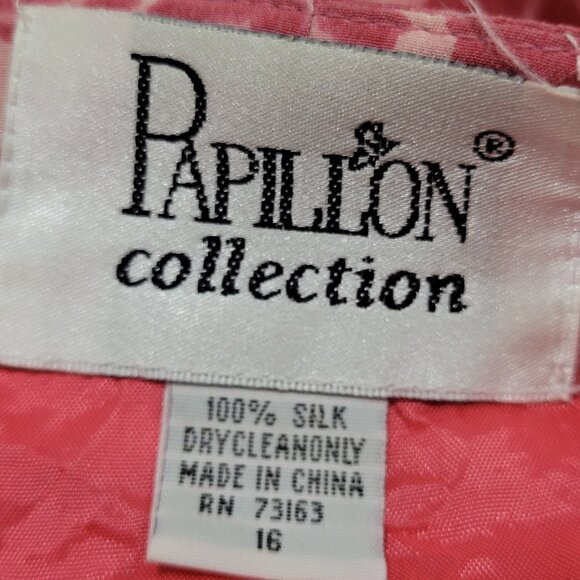 Papillon Pink 100% Silk Leaf Print Short Sleeve Belted Lined Long Wrap Dress 16 - Picture 3 of 14